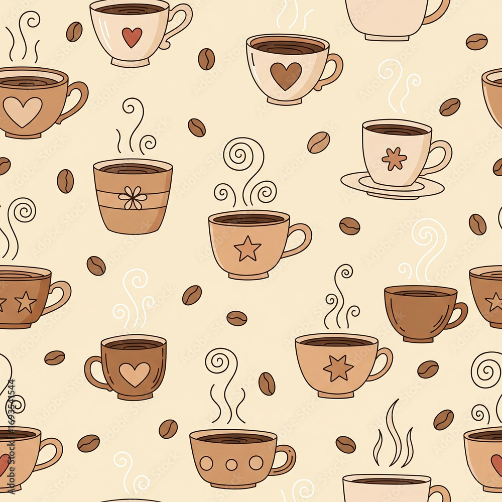 Obraz premium Whimsical Coffee Pattern 002