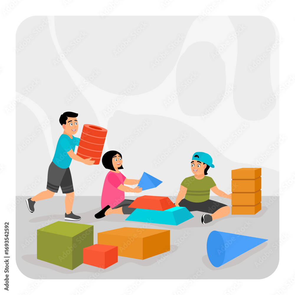 Obraz premium Children Playing Toys. Children Playing With Colorful Building Blocks and Shapes Indoors.