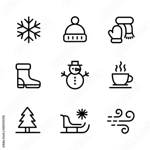 Winter and Holiday Icons Set for Snow, Christmas,