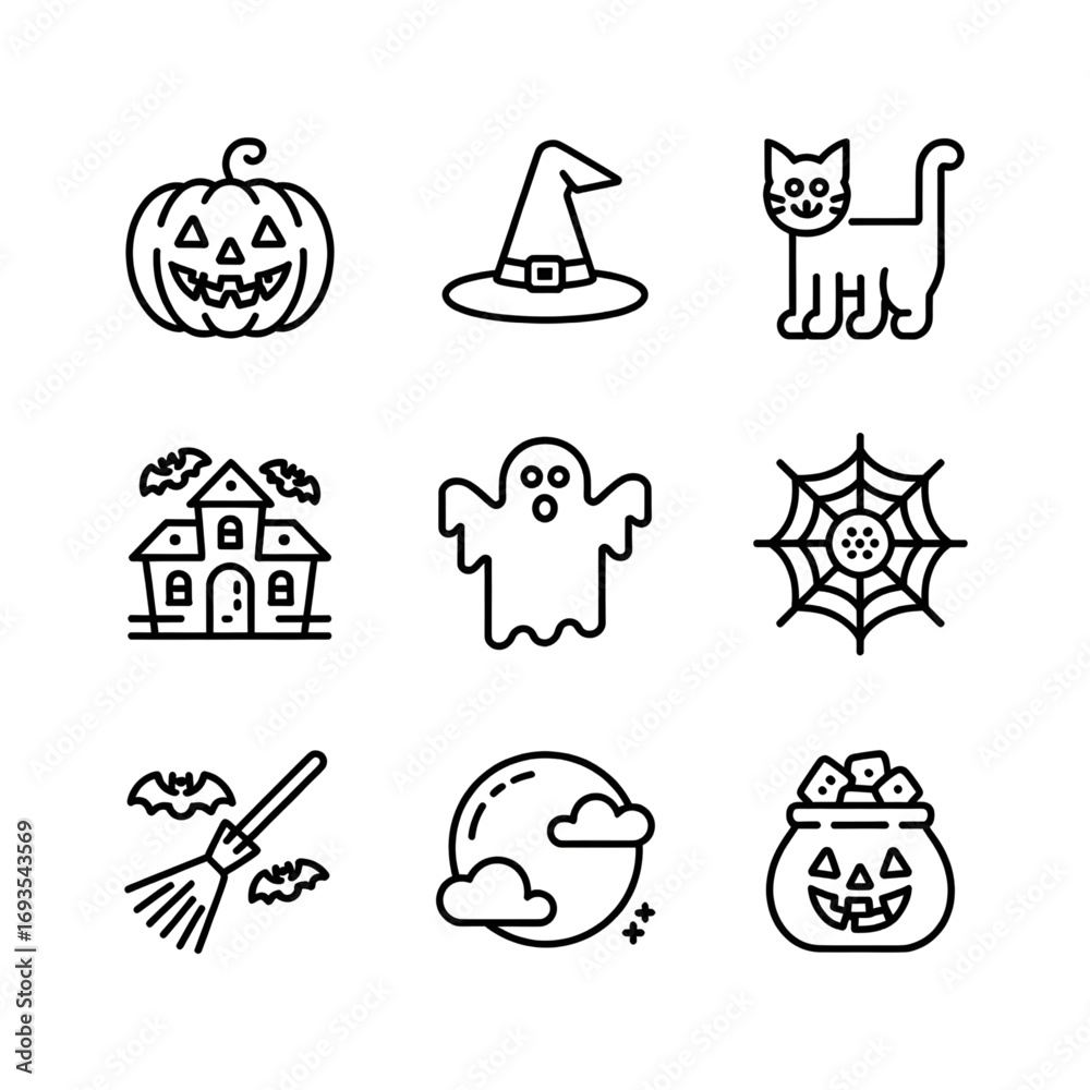 Fototapeta premium Halloween and Spooky Icons Set for Festivals, Decorations, and Celebrations