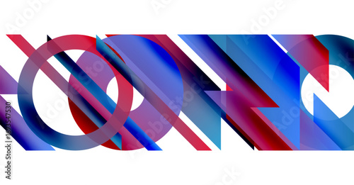 Abstract geometric composition. Vivid colors intersect, creating dynamic visual effect. Shapes overlap, forming complex patterns.