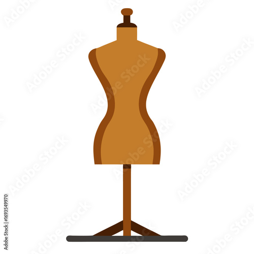 Mannequin torso with wooden stand brown vector on white background.