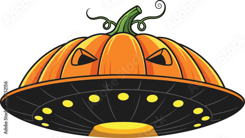 Halloween pumpkin ufo cartoon illustration for spooky season themed designs