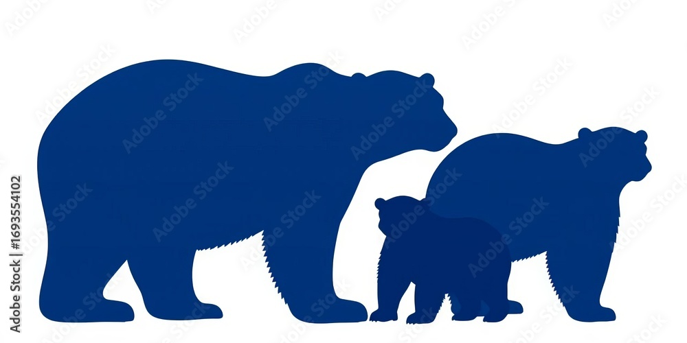 Obraz premium Vector silhouettes of a polar bear family, isolated on white background, clipart, family