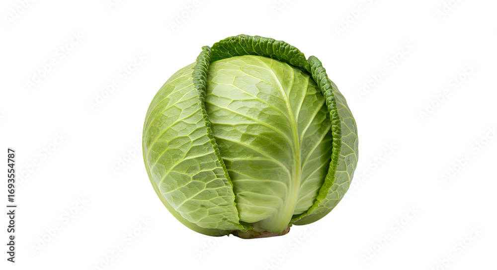 Fototapeta premium Fresh Green Cabbage Head on a Dark and Striped Background