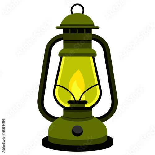 Olive green kerosene lantern vector on white background.