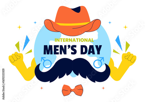 International Men's Day Vector Illustration on November 19 Featuring Men's Accessories such as Ties, Mustaches and Male Symbols in a Flat Background