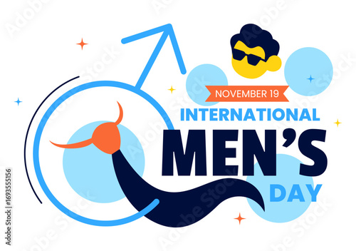 International Men's Day Vector Illustration on November 19 Featuring Men's Accessories such as Ties, Mustaches and Male Symbols in a Flat Background