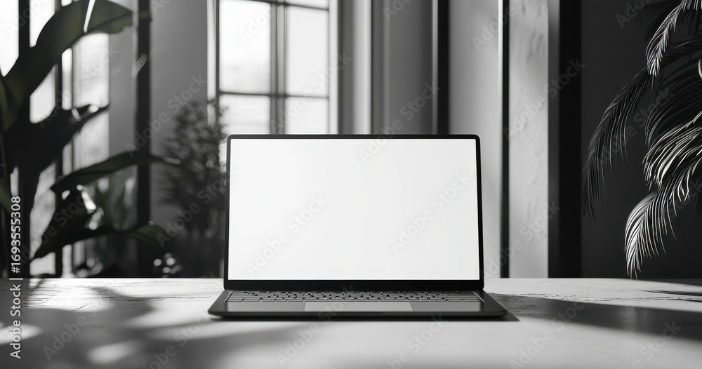 Fototapeta premium Modern laptop with blank screen on a desk in a stylish workspace