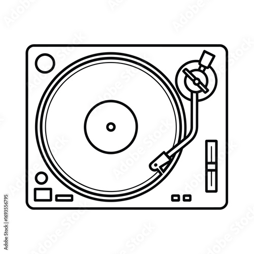 Top view outline illustration of a dj turntable and vinyl record