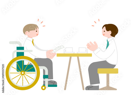 車椅子ユーザーと同じ職場で働く　多様性のある会社のイメージイラスト