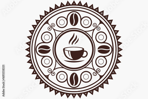 Coffee Bean Mandala with Steaming Cup coffee beans