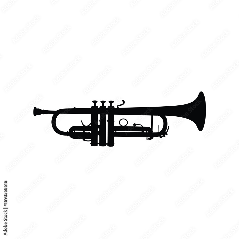 Naklejka premium Silhouette of a classic brass trumpet on a white background
