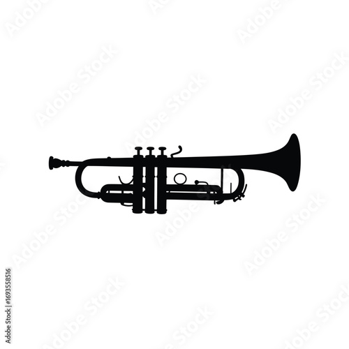 Silhouette of a classic brass trumpet on a white background