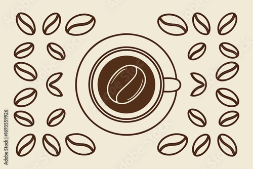 Coffee Cup with Beans on Beige Background saucer coffee bean