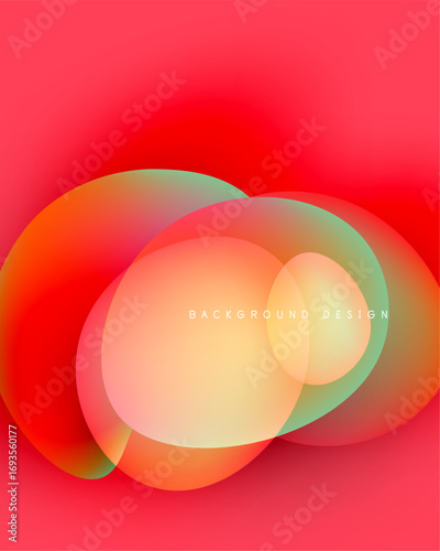 Abstract vibrant design. Overlapping colorful circles create dynamic visual effect. Red dominates background, gradients present.