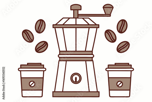 Coffee Grinder With Beans and Cups coffee beans