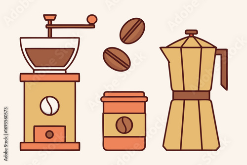 Coffee Grinder, Travel Mug, and Moka Pot manual grinder