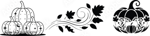 Set of autumn leaf and pumpkin, vector illustration.