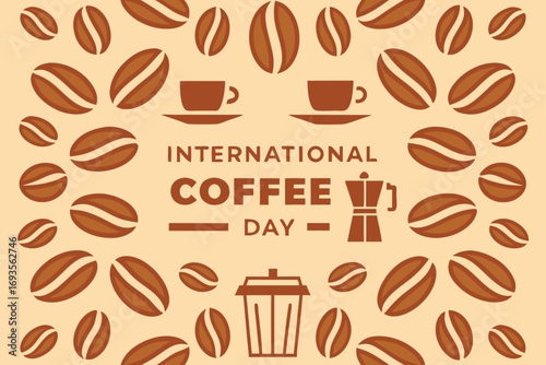 International Coffee Day celebration with coffee beans and cups