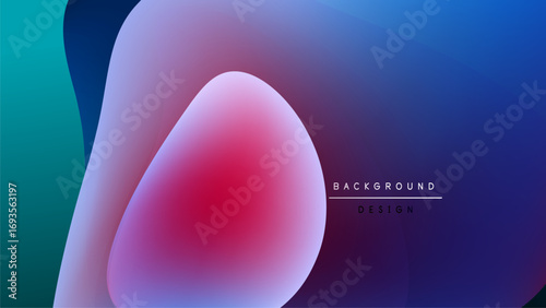 Abstract fluid shapes blend, creating vibrant gradients. Dark background emphasizes colorful forms, modern design element.