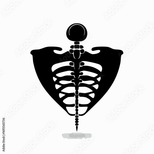 A detailed and minimalist black skeleton graphic, symbolizing the human body's core structure. The skeleton's ribs and spinal column are clearly displayed