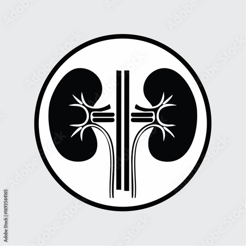 Kidney illustration in black and white circular design, simple and easily recognizable for medical or health purposes