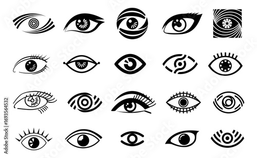 Outline eye icons. Open and closed eyes images, sleeping eye shapes with eyelash, vector supervision and searching signs