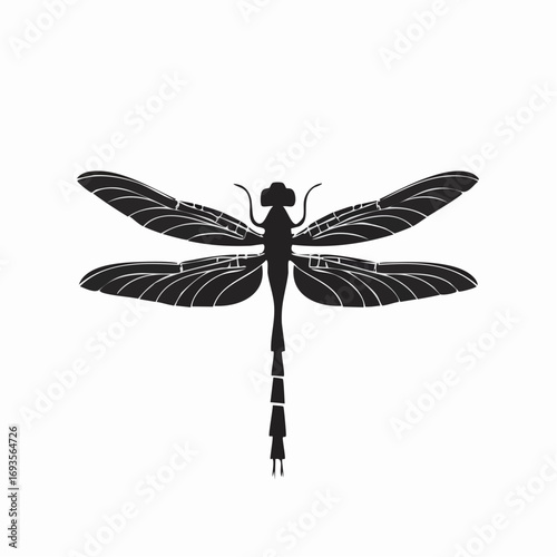 A black dragonfly silhouette with detailed wings, perfectly centered. It's a simple yet elegant representation of this fascinating insect.