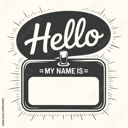 Vector art of hello my name is sticker with blank space for writing name