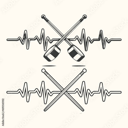 Vector art of drumsticks and heartbeat pulse line graphic