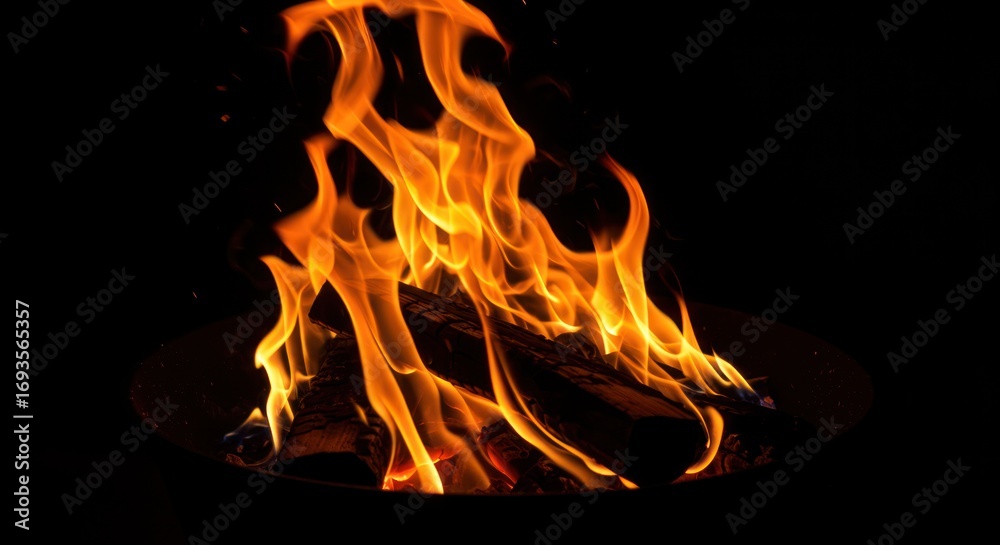 Fototapeta premium A closeup shot of a roaring campfire against a black background