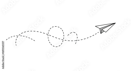 Minimalist Vector Paper Airplane Journey with Dotted Path Illustration