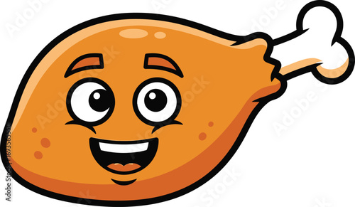 Cartoon chicken leg with a happy face isolated on white food illustration art