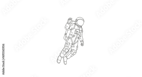 Dynamic vector illustration of an astronaut in a spacesuit, gracefully floating through the cosmos. Elegant line art depicting human exploration of the zero-gravity environment