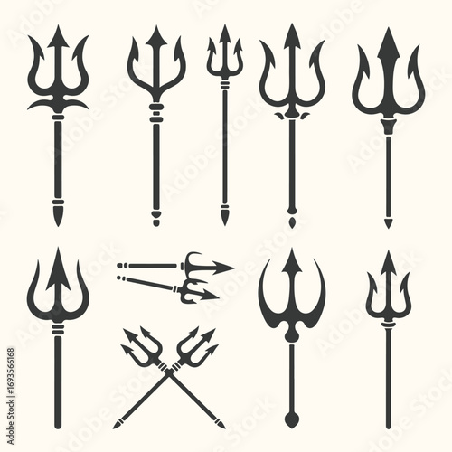 Vector art of collection of various trident weapon icons