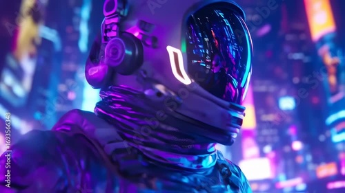 Futuristic Astronaut In A Neon Cityscape, A Journey Into the Unknown, Ready to Launch