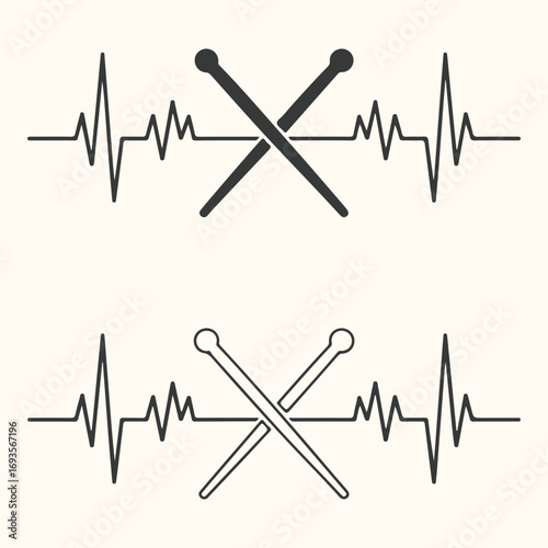 Vector art of drumsticks and heartbeat line graphic