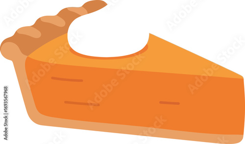Slice of pumpkin pie with whipped cream on a white background illustration