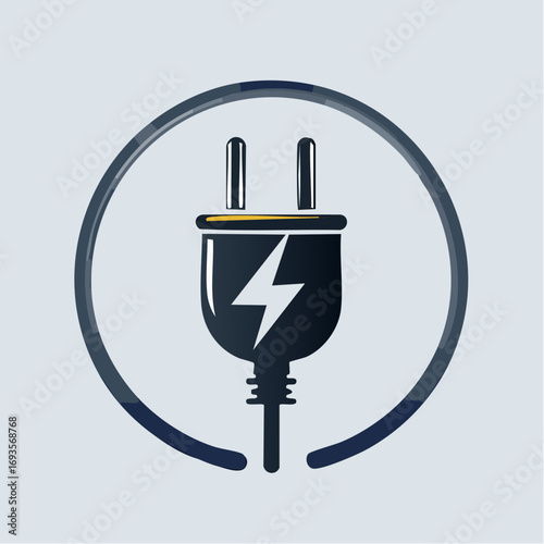 Vector Energy and Power Symbol Featuring Plug with Bolt in Monochrome Style