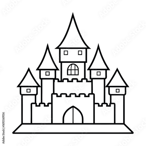 basic castle building line art on white background