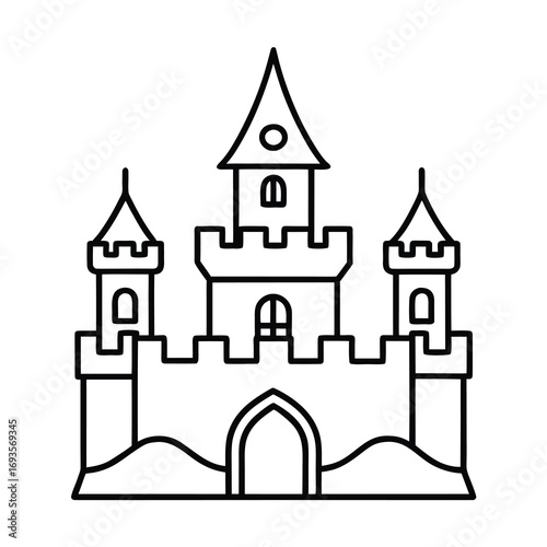 basic castle building line art on white background
