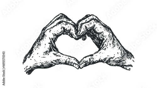 Hand gesture forming heart shape on transparent background. Vector hand drawn illustration