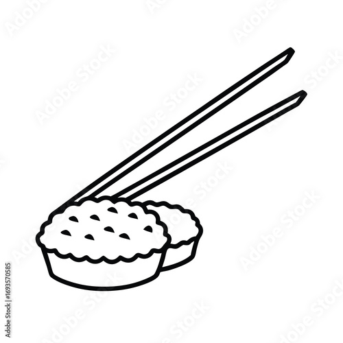 cartoon sushi and chopsticks graphic on white background 