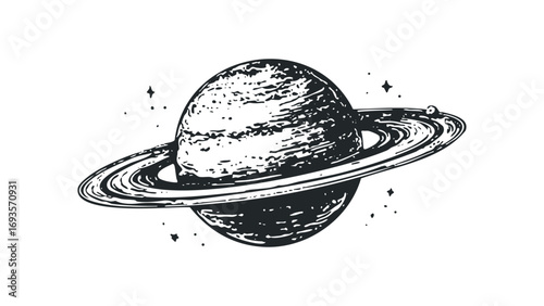 Ringed Planet celestial body image on transparent background. Vector hand drawn illustration