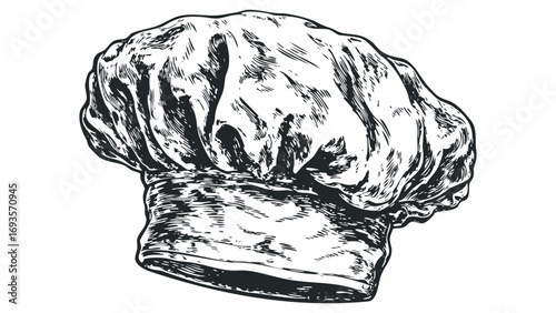 Sketch of a traditional toque blanche chef hat on a transparent background. Vector hand drawn illustration