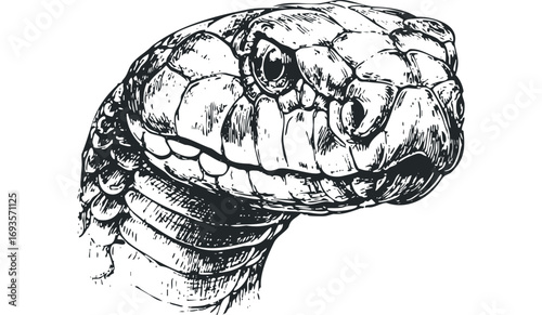 Hand drawn snake head close up sketch. Vector hand drawn illustration