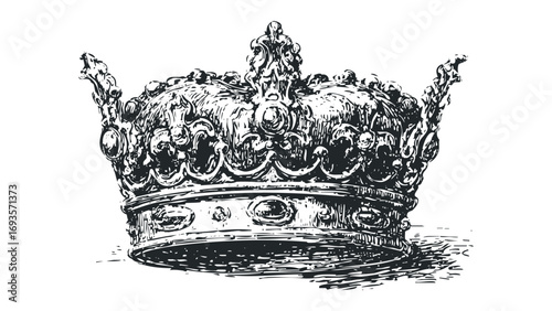 Ornate royal crown sketch on transparent background. Vector hand drawn illustration