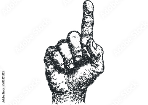Hand gesturing one finger pointing up image. Vector hand drawn illustration