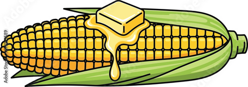 Cartoon corn on the cob with melting butter a delicious and simple illustration